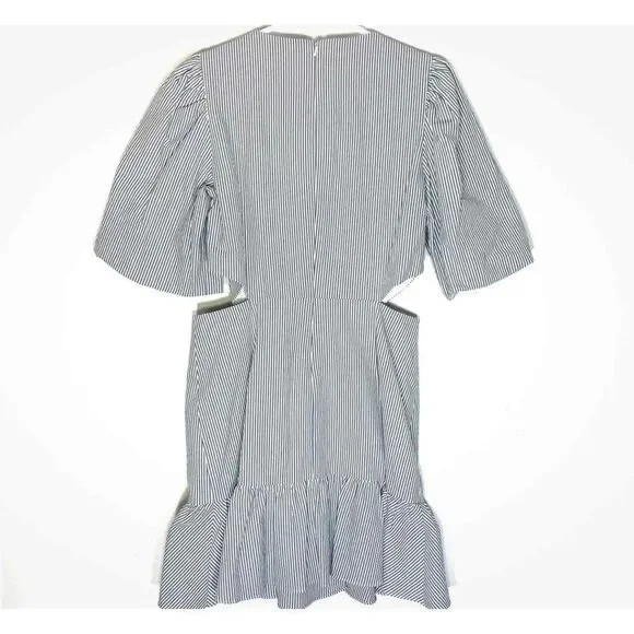 Veronica Beard Womens Blue Striped Round Neck Ruffled Dress Size 10